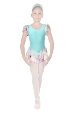 Girls Flutter Sleeved Leotard With Skirt [White Floral 502]