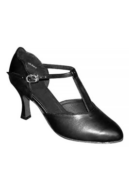 Go Dance Black Satin Leather Shoes with a T-Strap 681909