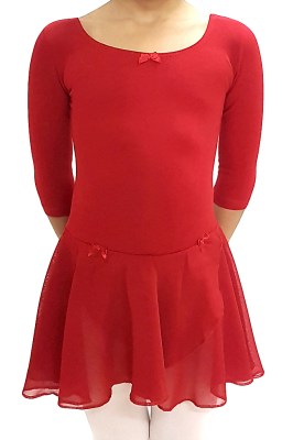 Go Dance Girls' 3/4 Sleeved Leotard with Skirt